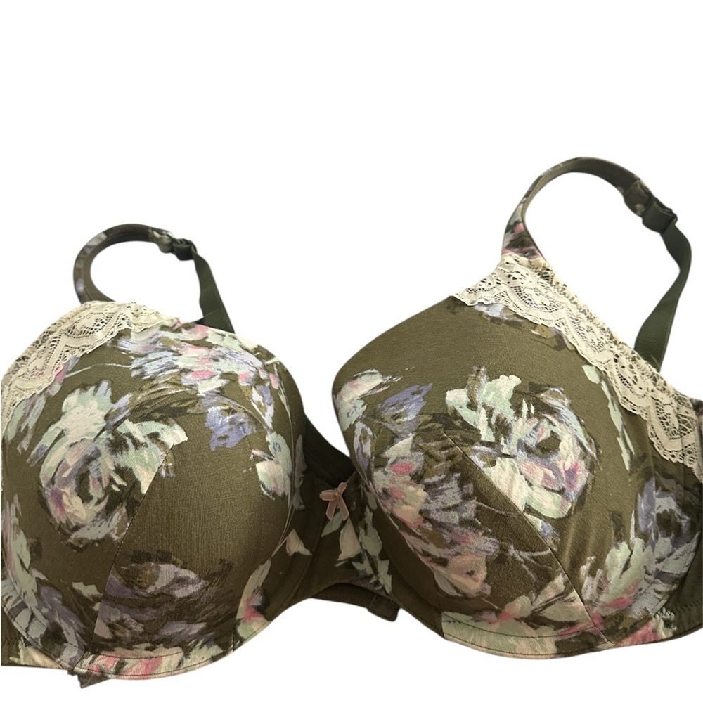 Cacique 44D Olive Green Floral Print